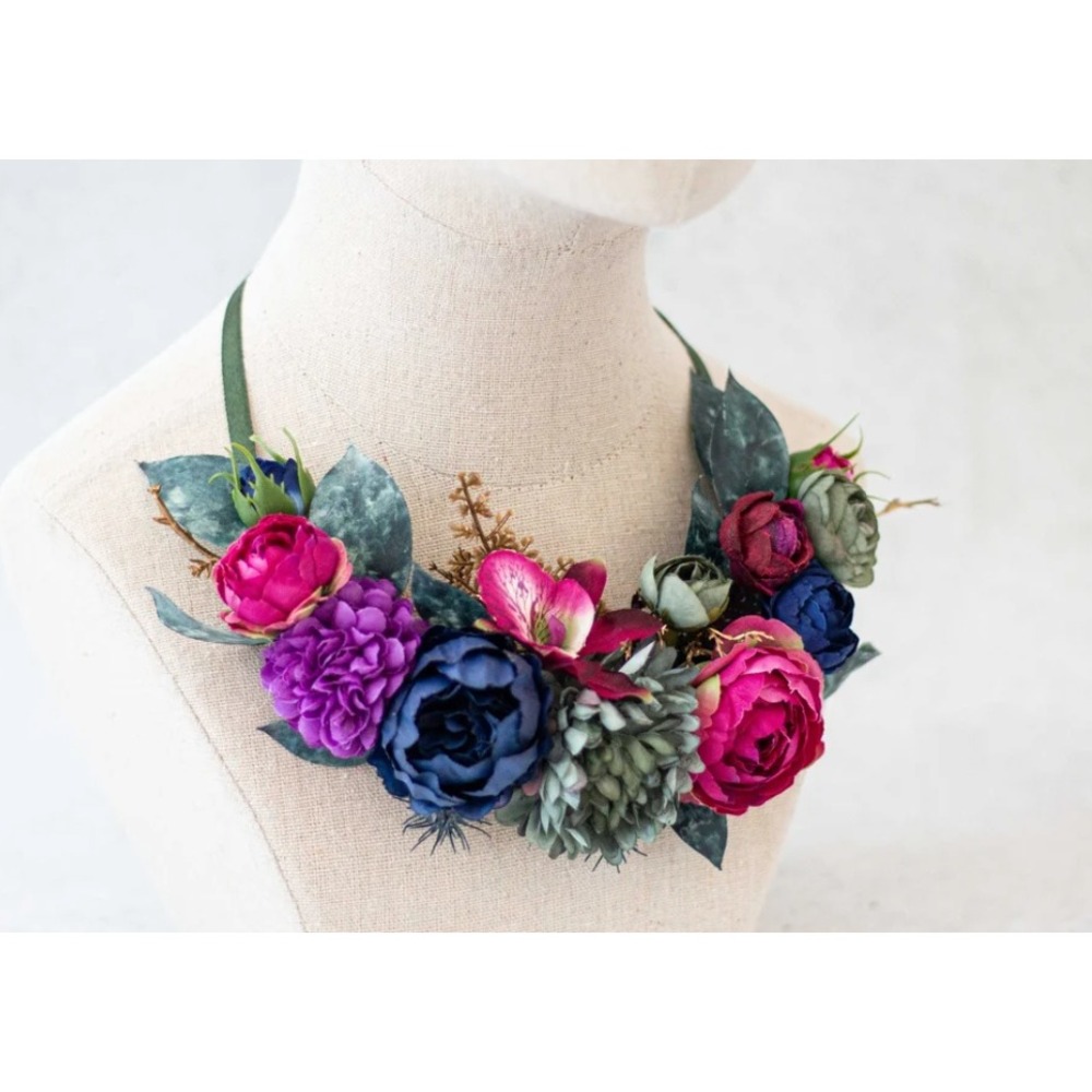 Jewel‎ Tone Flower Bib Necklace: Vibrant Bohemian Floral Statement
